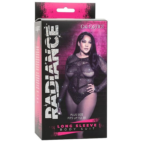 Radiance Plus Size Long Sleeve Mesh Bodysuit And Thong