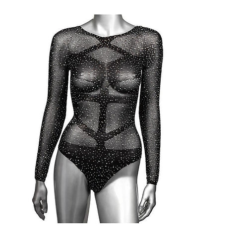 Radiance Plus Size Long Sleeve Mesh Bodysuit And Thong