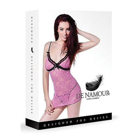 De Namour Pink/Black Babydoll & G-String by Shots Toys