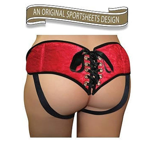 Plus Size Red Lace with Satin Corsette Strap-On