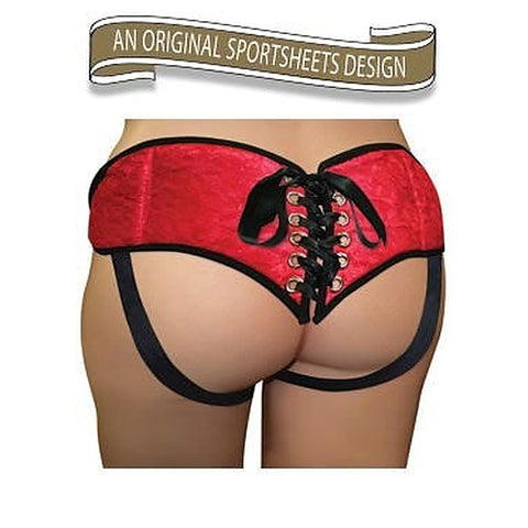 Plus Size Red Lace with Satin Corsette Strap-On