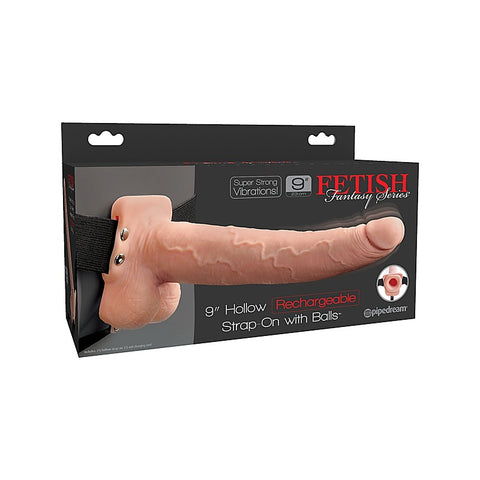 Fetish Fantasy 9 Inch Vibrating Hollow Strap-On with Balls