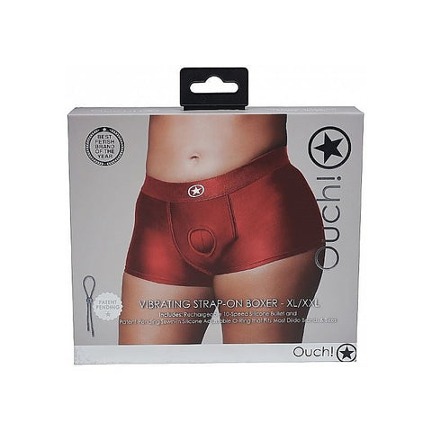 Radiant Red Vibrating Strap-on Boxer by Shots Toys