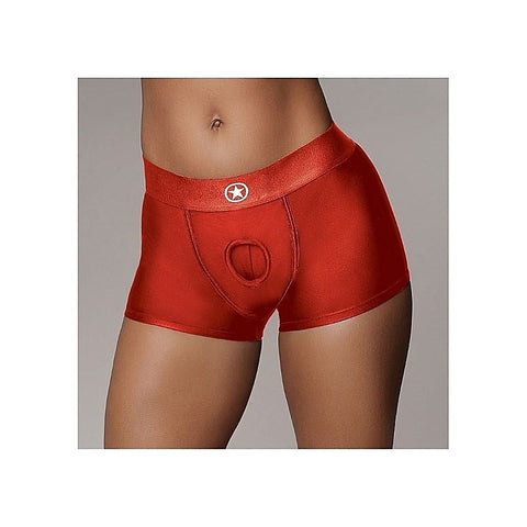 Radiant Red Vibrating Strap-on Boxer by Shots Toys
