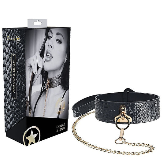 Leather BDSM Collar & Leash by Shots Toys