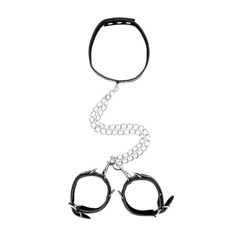 OUCH! BW Bonded Leather Collar With Hand Cuffs by Shots Toys