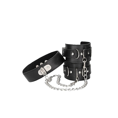 OUCH! BW Bonded Leather Collar With Hand Cuffs by Shots Toys