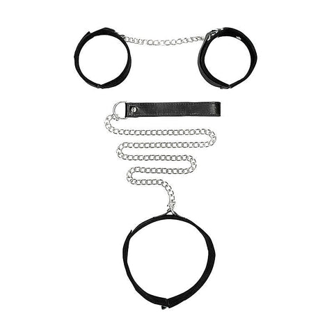 OUCH! BW Velcro Collar With Leash And Hand Cuffs