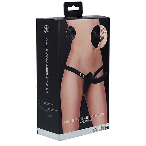 OUCH! Dual Silicone Ribbed Strap-On by Shots Toys