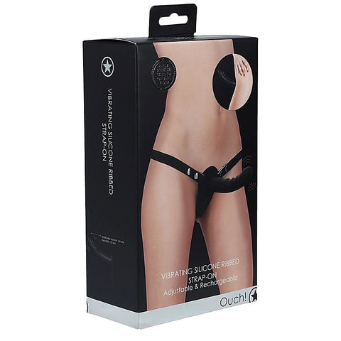 OUCH! Ribbed Silicone Vibrating Strap-On by Shots Toys