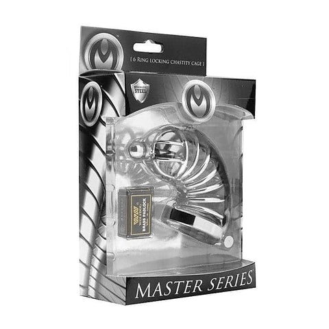 Asylum 6 Ring Locking Chastity Cage by XR Brands