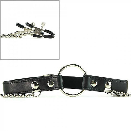 Seize O-Ring Gag With Nipple Clamps by XR Brands
