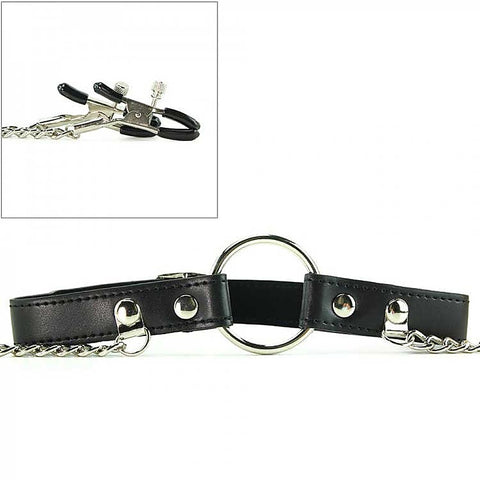 Seize O-Ring Gag With Nipple Clamps by XR Brands