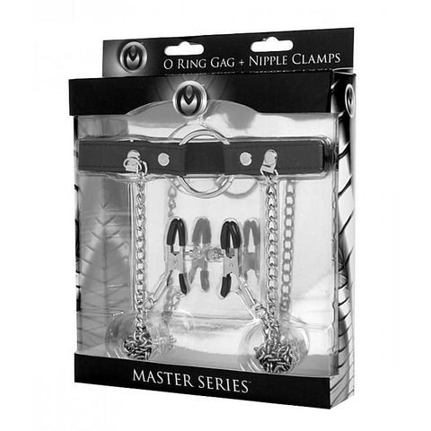 Seize O-Ring Gag With Nipple Clamps by XR Brands