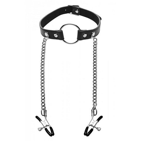 Seize O-Ring Gag With Nipple Clamps by XR Brands