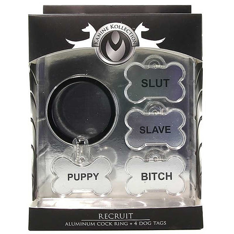 Aluminum Cock Ring With 4 Dog Tags by XR Brands