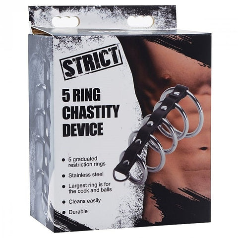 Extreme BDSM Pleasure - 5 Interconnected Steel Cock Rings