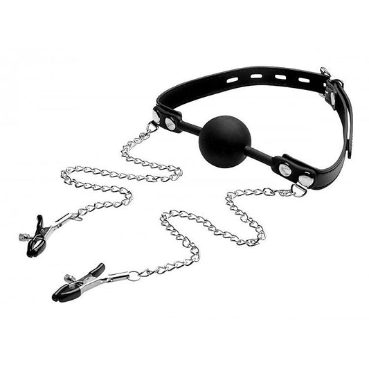 Silicone Ball Gag With Nipple Clamps by XR Brands