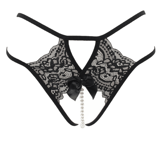 Crotchless Lace and Pearl Panties by Love In Leather