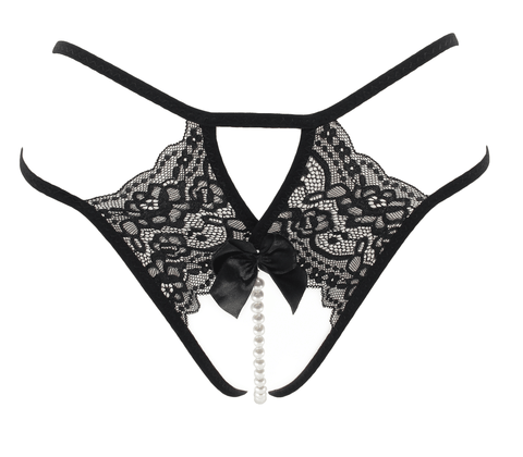 Crotchless Lace and Pearl Panties by Love In Leather