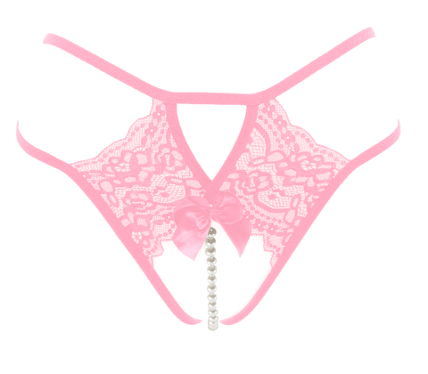 Crotchless Lace and Pearl Panties by Love In Leather