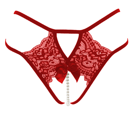 Crotchless Lace and Pearl Panties by Love In Leather