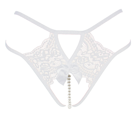 Crotchless Lace and Pearl Panties by Love In Leather