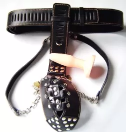 Dungeon Ware Leather Chastity Harness With Anal Plug