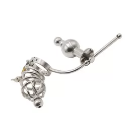 Chastity Cage Urethral Tube With Anal Plug