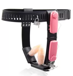 Female Chastity Belt With Double Vibration Plug